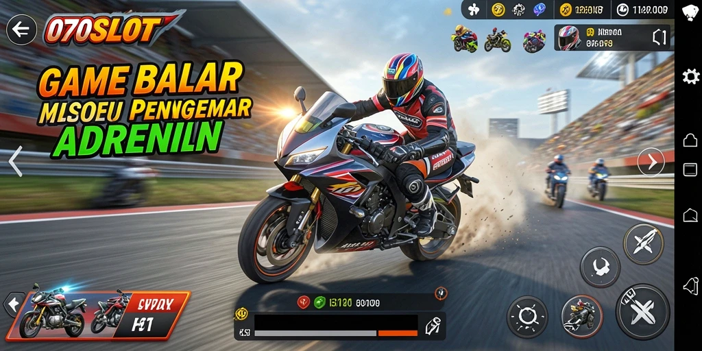 Gameplay balapan motor yang mendebarkan dan kompetitif.