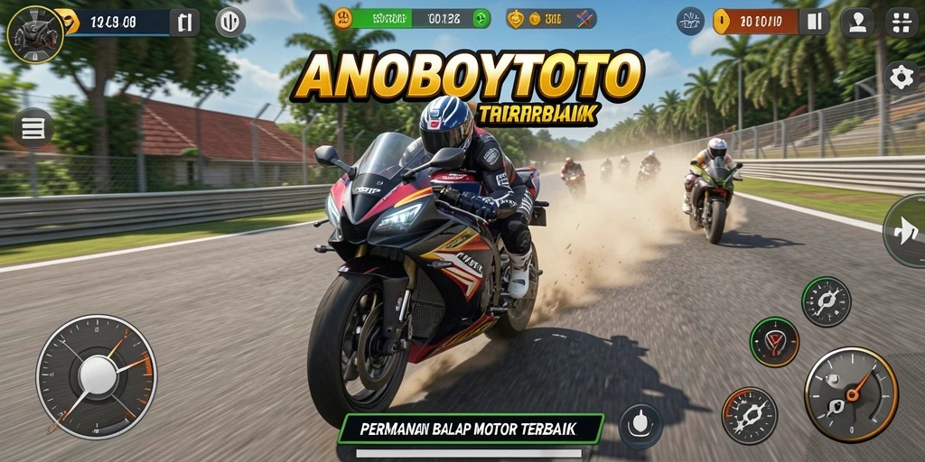 Screenshot ANOBOYTOTO menampilkan aksi balap motor yang mendebarkan.