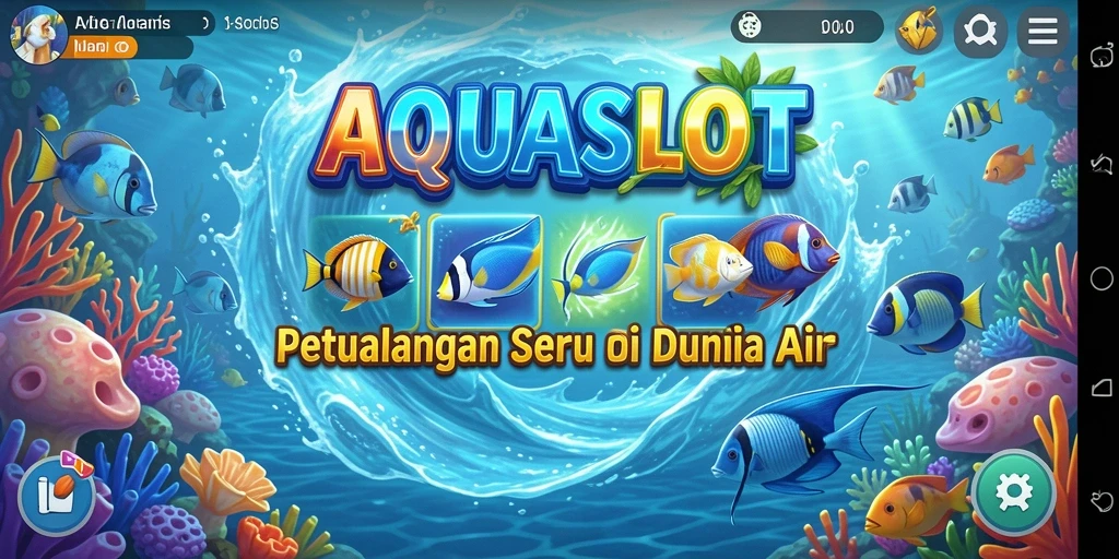 Tampilan gameplay AQUASLOT dengan karakter menjelajahi dunia bawah air.