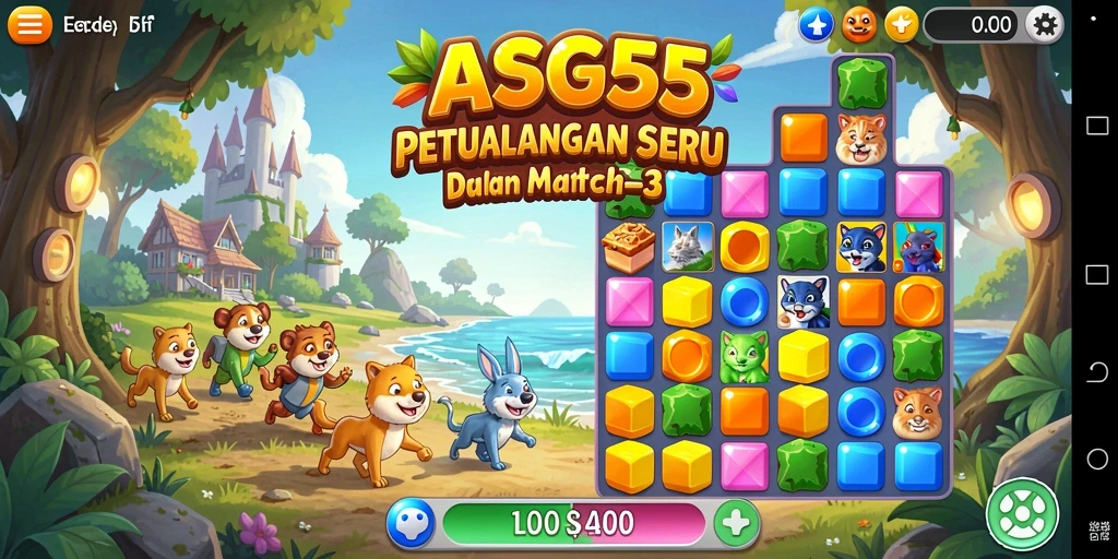 Screenshot utama ASG55 menampilkan aksi seru permainan Match-3.