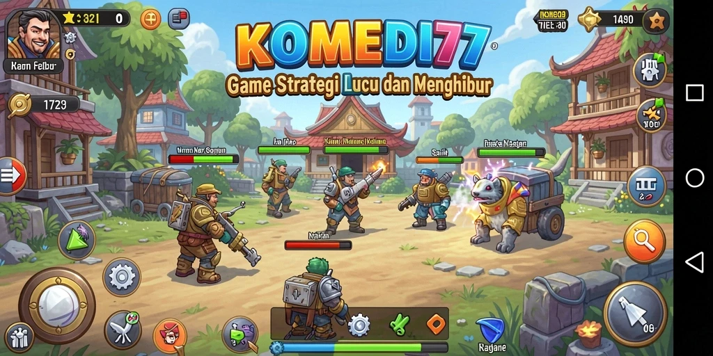 Tampilan gameplay <strong>KOMEDI77</strong> yang penuh warna dan interaksi konyol.