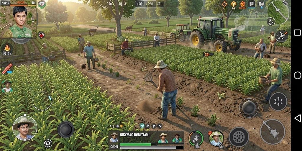 Screenshot gameplay KOPI77 menunjukkan kebun kopi yang hijau dan indah.