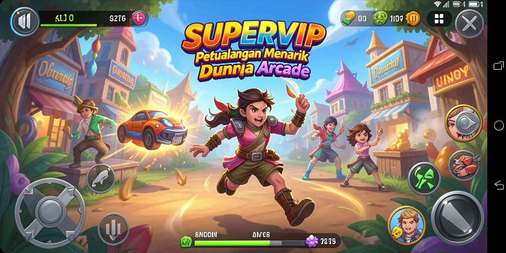 Tangkapan layar utama SUPERVIP menunjukkan gameplay seru dan penuh aksi.
