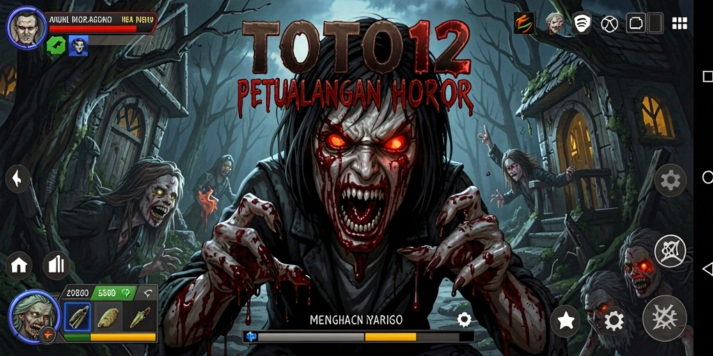 Screenshot gameplay menyeramkan dari TOTO12 menampilkan suasana mencekam dan desain yang menakutkan.