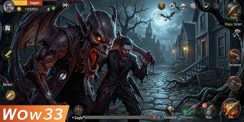Screenshot WOW33 menampilkan suasana gameplay penuh kengerian.
